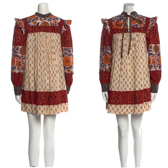 Alix Of Bohemia Sophia Boho Patchwork 70's Hippie Mini Dress Size Small - Picture 4 of 13